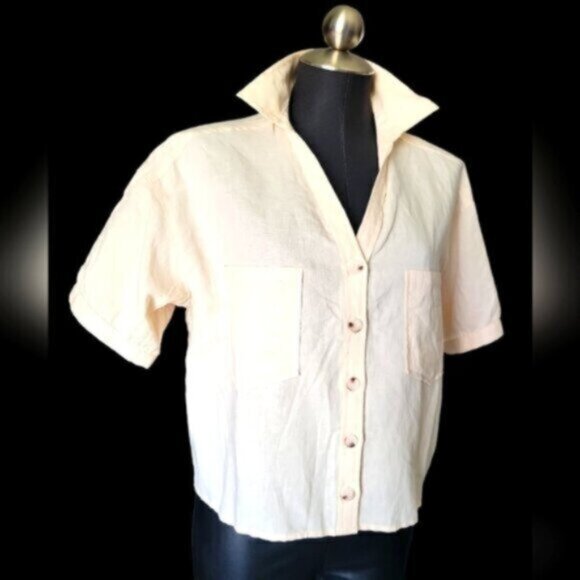 Linen Cotton Oversized Crop Top ESQUALO Sz Small - Picture 1 of 11